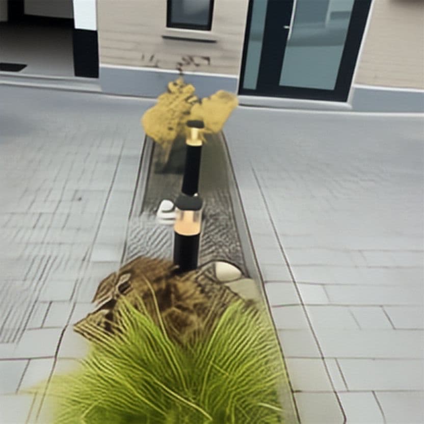 Bornes d'éclairage dans un parterre de jardin